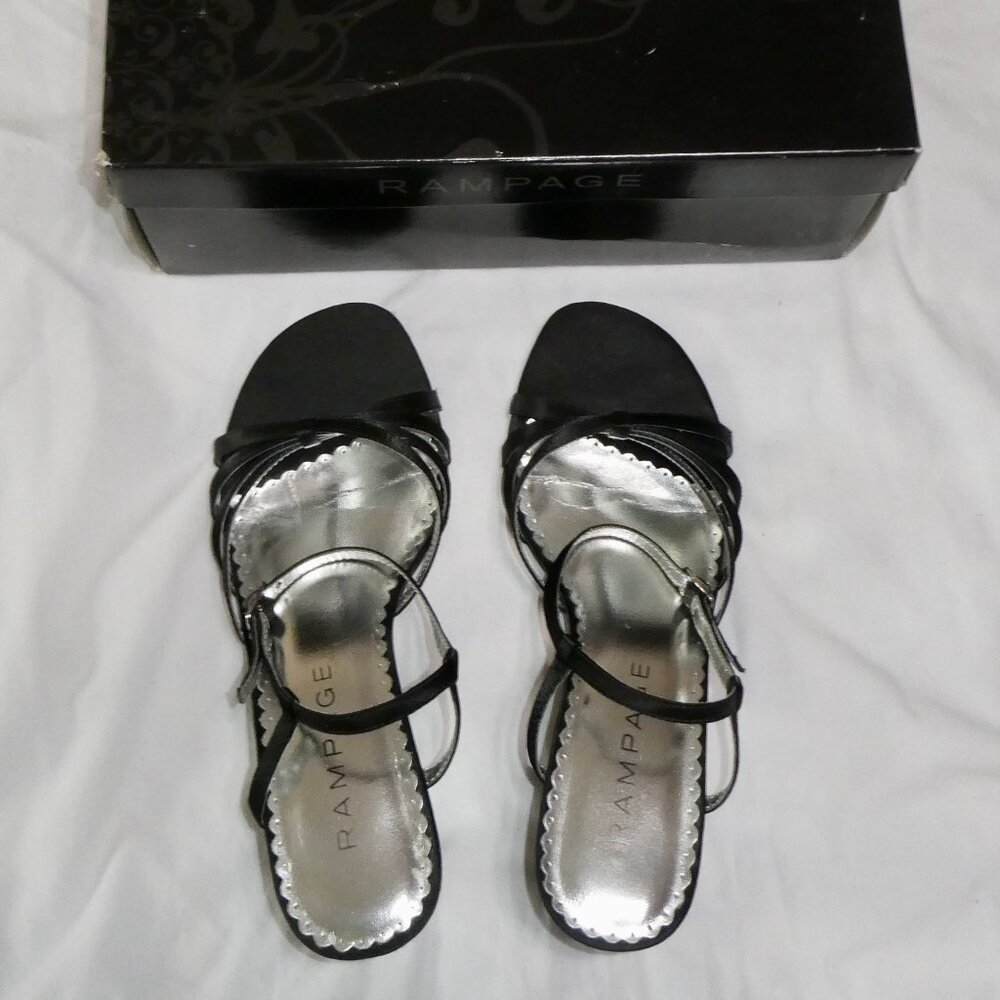 RAMPAGE BLACK WITH SILVER DRESSY DRESS SANDALS SHOES - OPEN TOE - SIZE 7 1/2 7.5